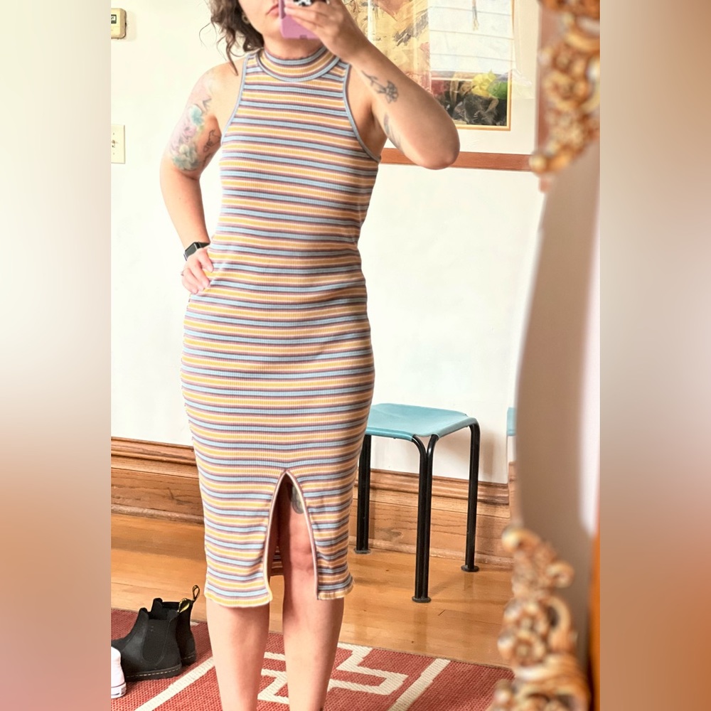 Colorful striped mock neck dress